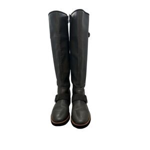 Franco Sarto Cutler Gray Leather Tall Riding  Boots Buckle Lug Sole Womens 6.5